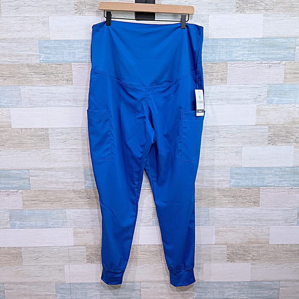 Med Couture Touch Stretch Maternity Jogger Scrub Pants Blue Nursing Womens Large